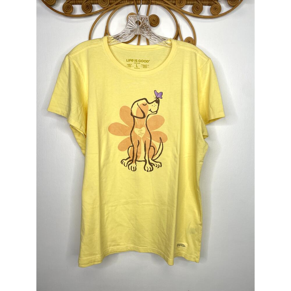 Life is Good Life is Good Daisy Dog Tee Shirt Yellow L - Picture 3 of 5